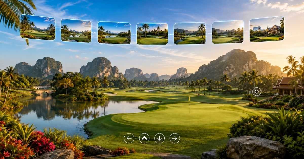 Illustration of an immersive 360 degree golf course virtual tour interface